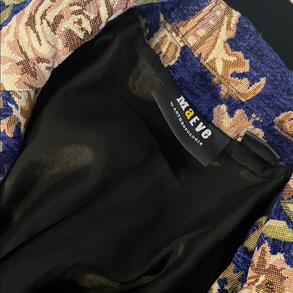 Anthropologie Blue Floral Blazer with Ornate Design